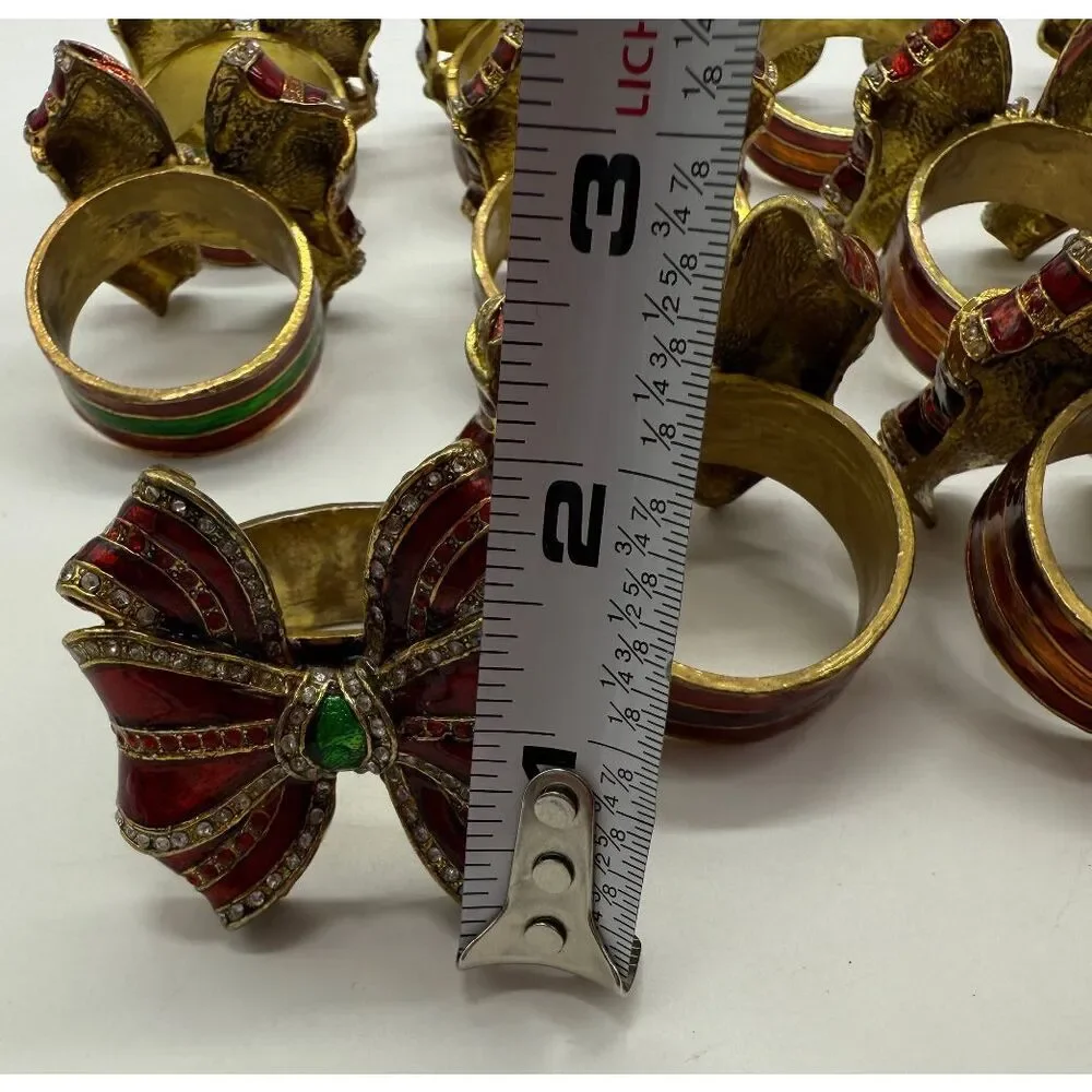 Set of 12 Mix Color Bombay‎ Company Christmas Jeweled Enameled Bow Napkin Rings